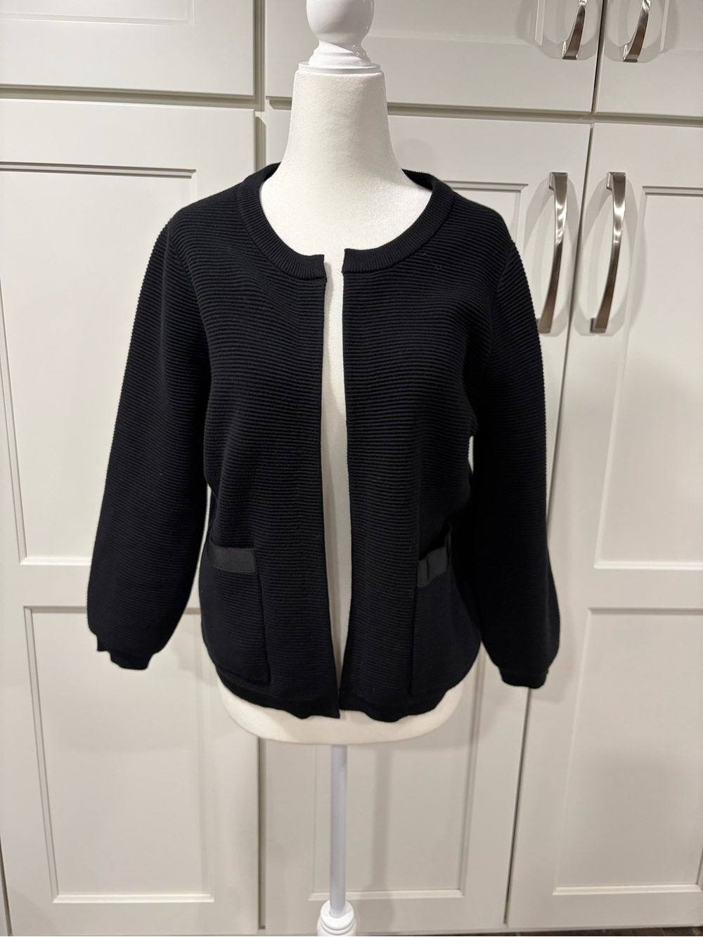 Vineyard Vines Black Open-Front Ribbed Knit Jacket